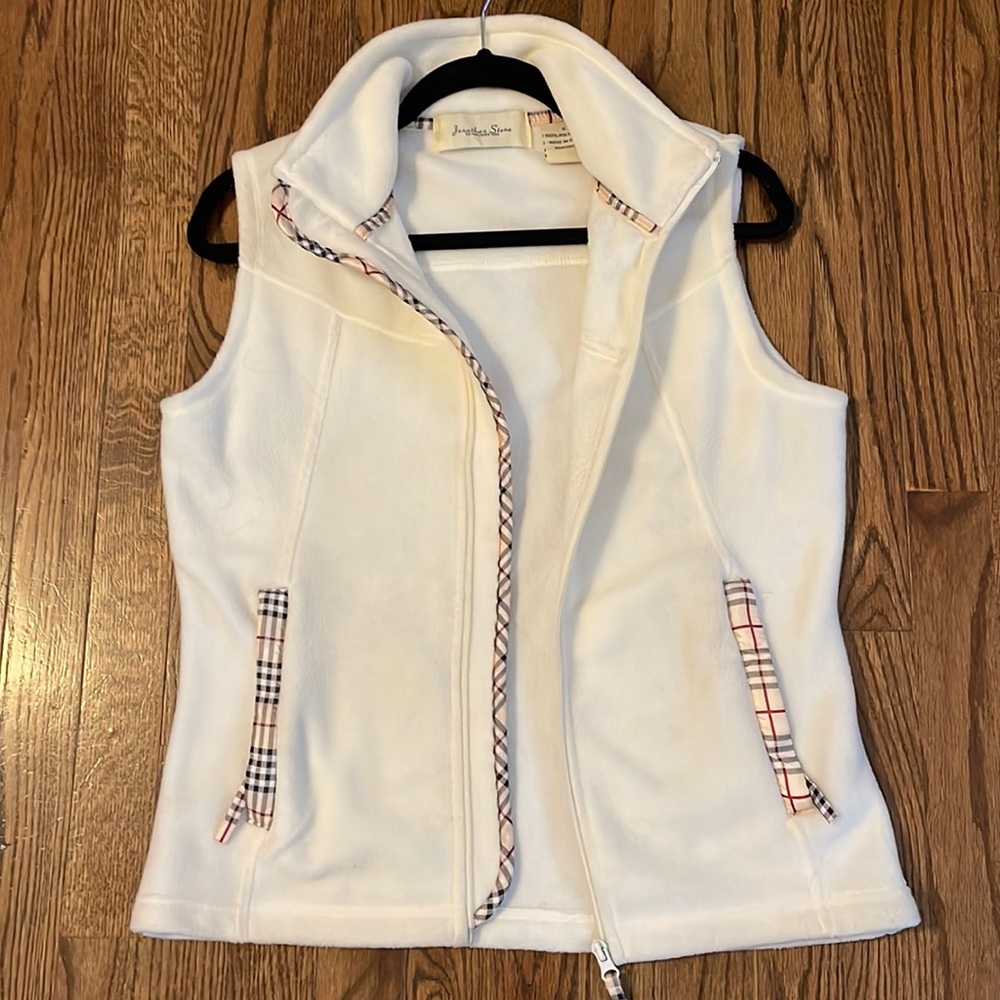 Off white vest with check trim by Jonathan Stone size small in great condition